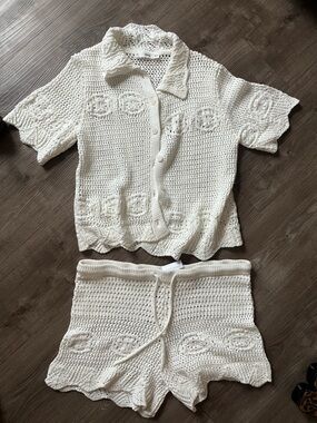 Mango Cream Scalloped-Edge Knit Co-ord Set
